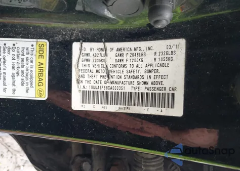 2012 Acura Tl 3.7 из США, поврежденный, VIN 19UUA9F58CA000351